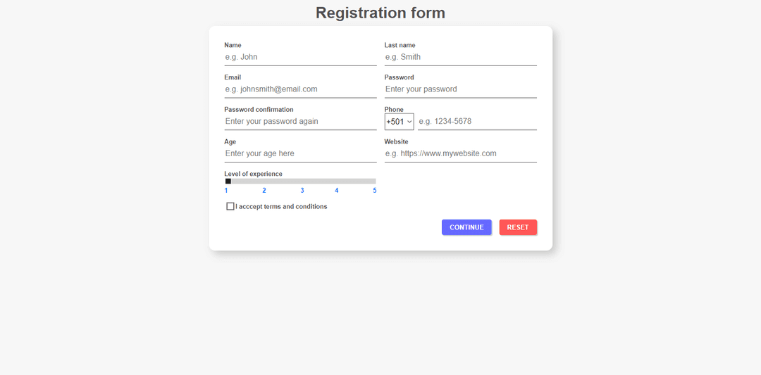 Screenshot of form validations project.