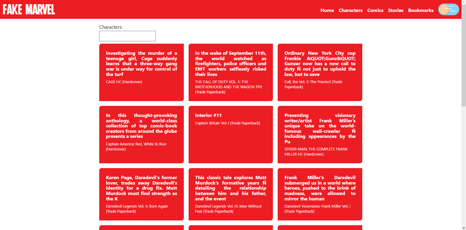 Screenshot of the stories page.