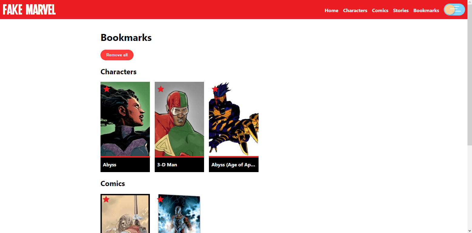 Screenshot of the bookmarks page.