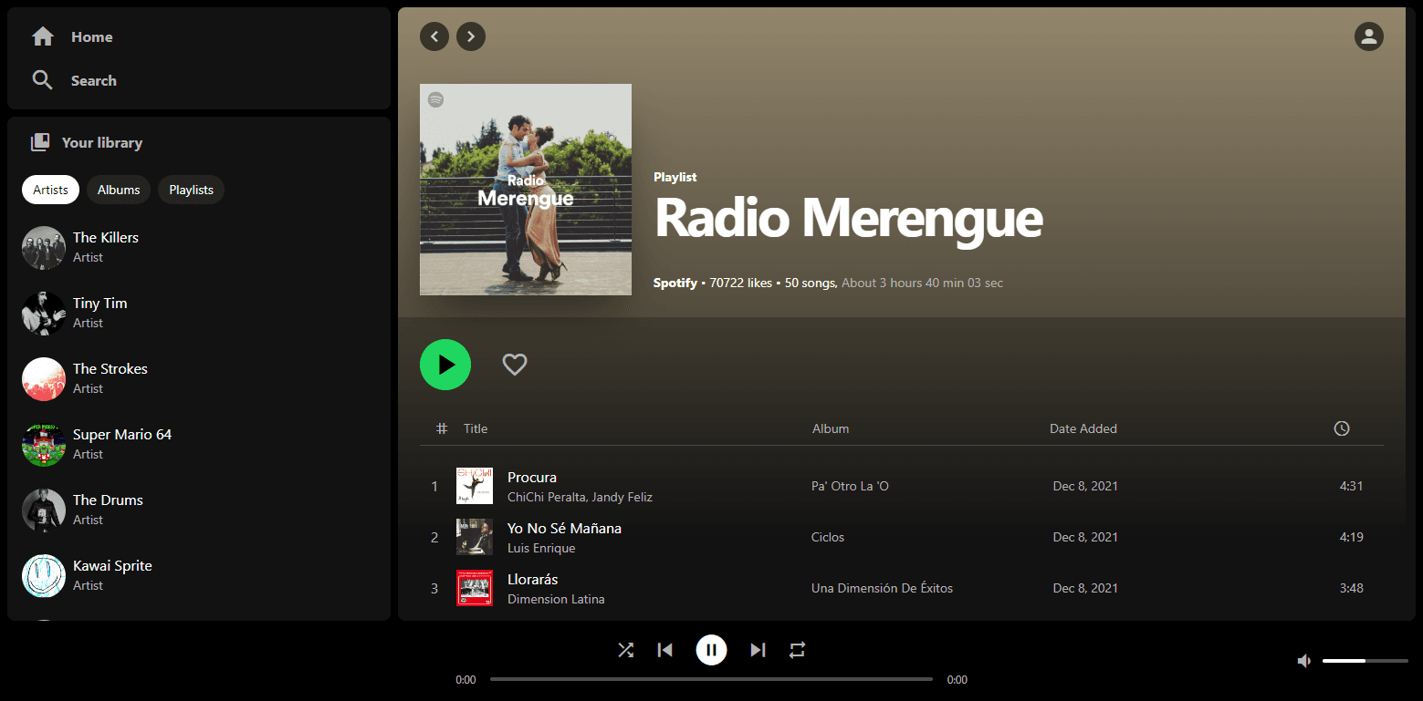 Screenshot de la pagina de playlist.